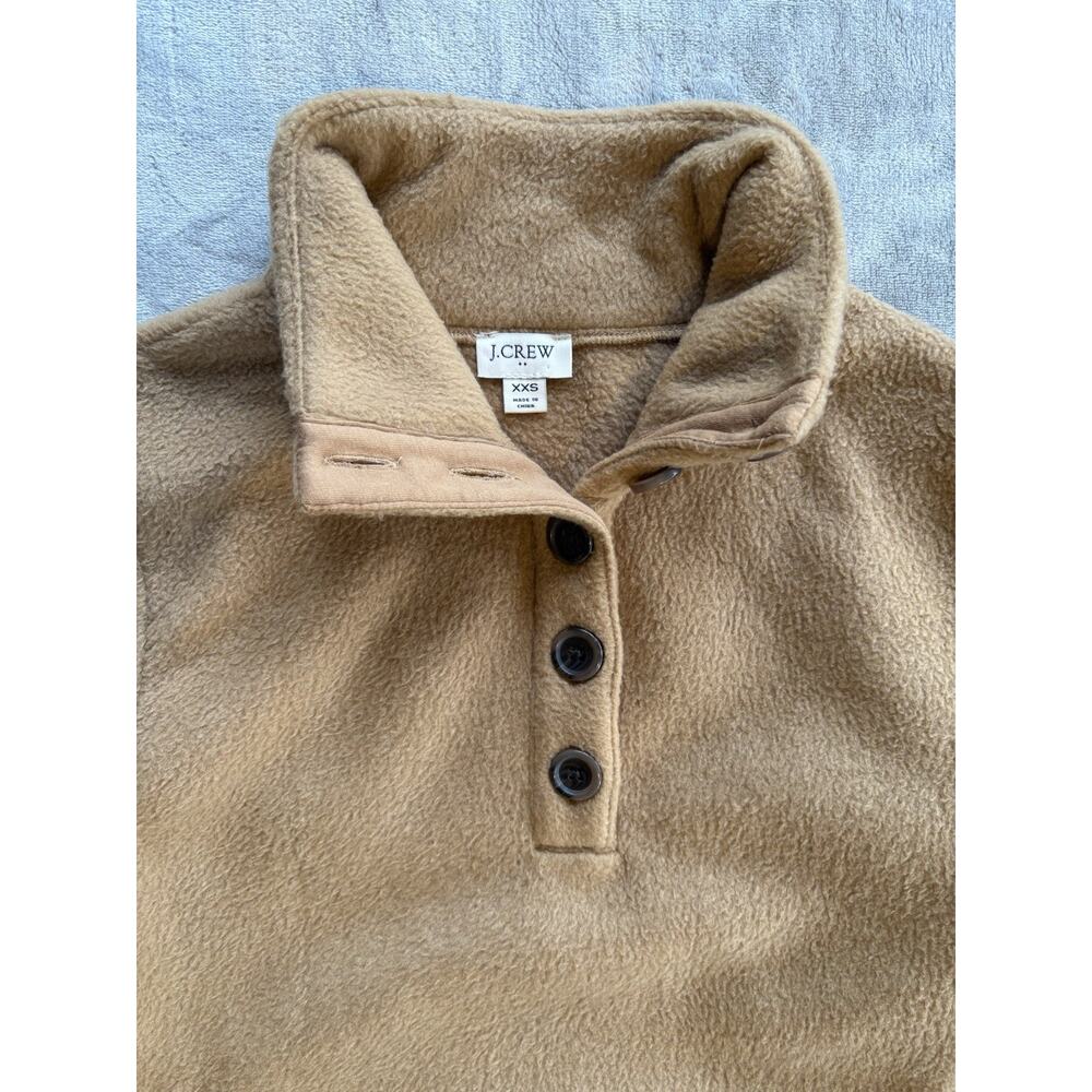 J. Crew Fleece Pullover Women XXS Tan Sherpa Button Front Tunic Jacket Lagenlook - Picture 3 of 7